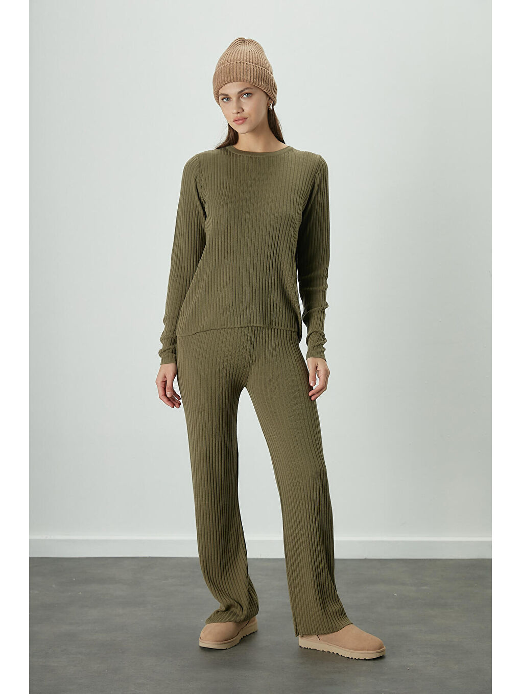 Fitilli Rahat Triko Pantolon Haki-4