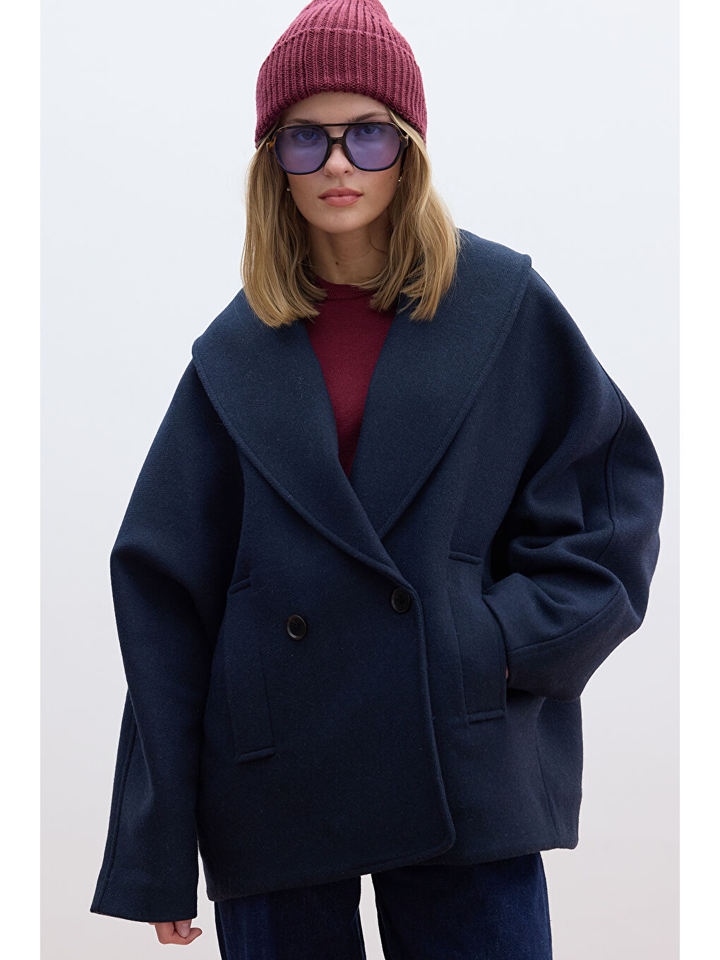 İtalyan Kaşe Kruvaze Kaban Lacivert-1