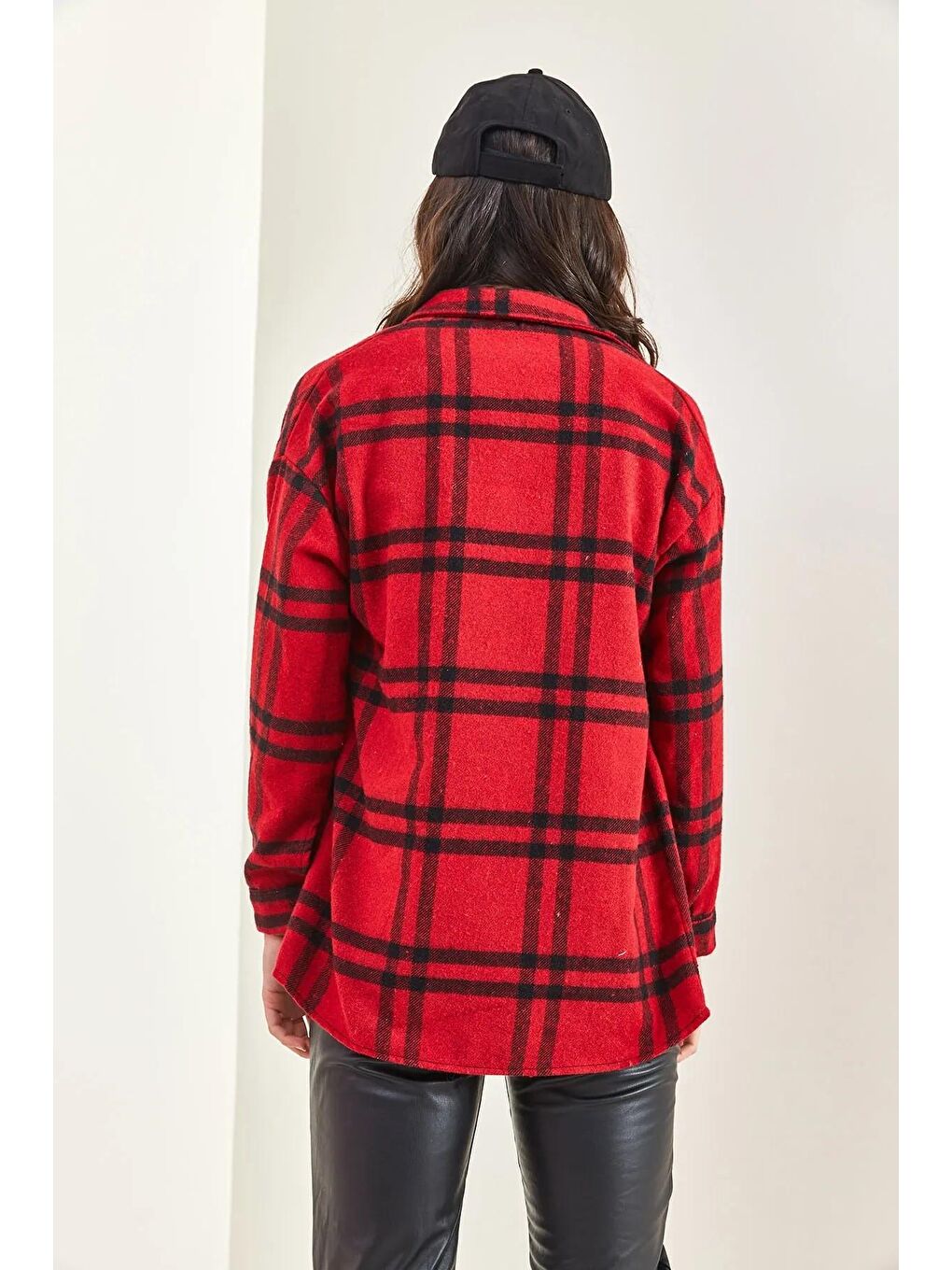 Kırmızı Kadın Cepli Kaşe Oduncu Gömleği-1