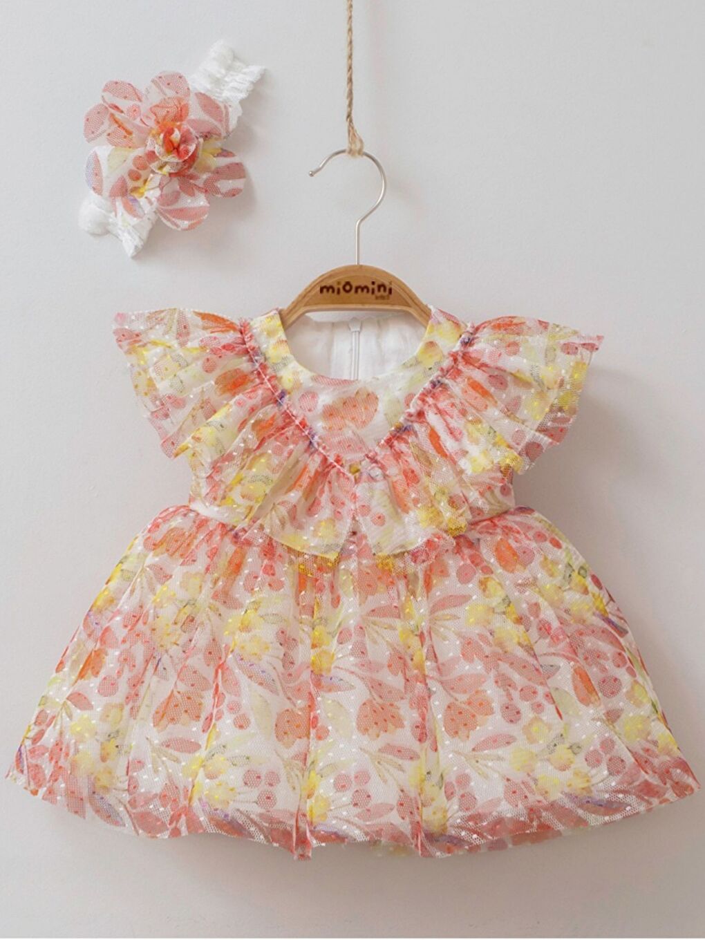 Turuncu Bisiklet Yaka Kolsuz Kız Bebek Elbise ve Saç Bandı