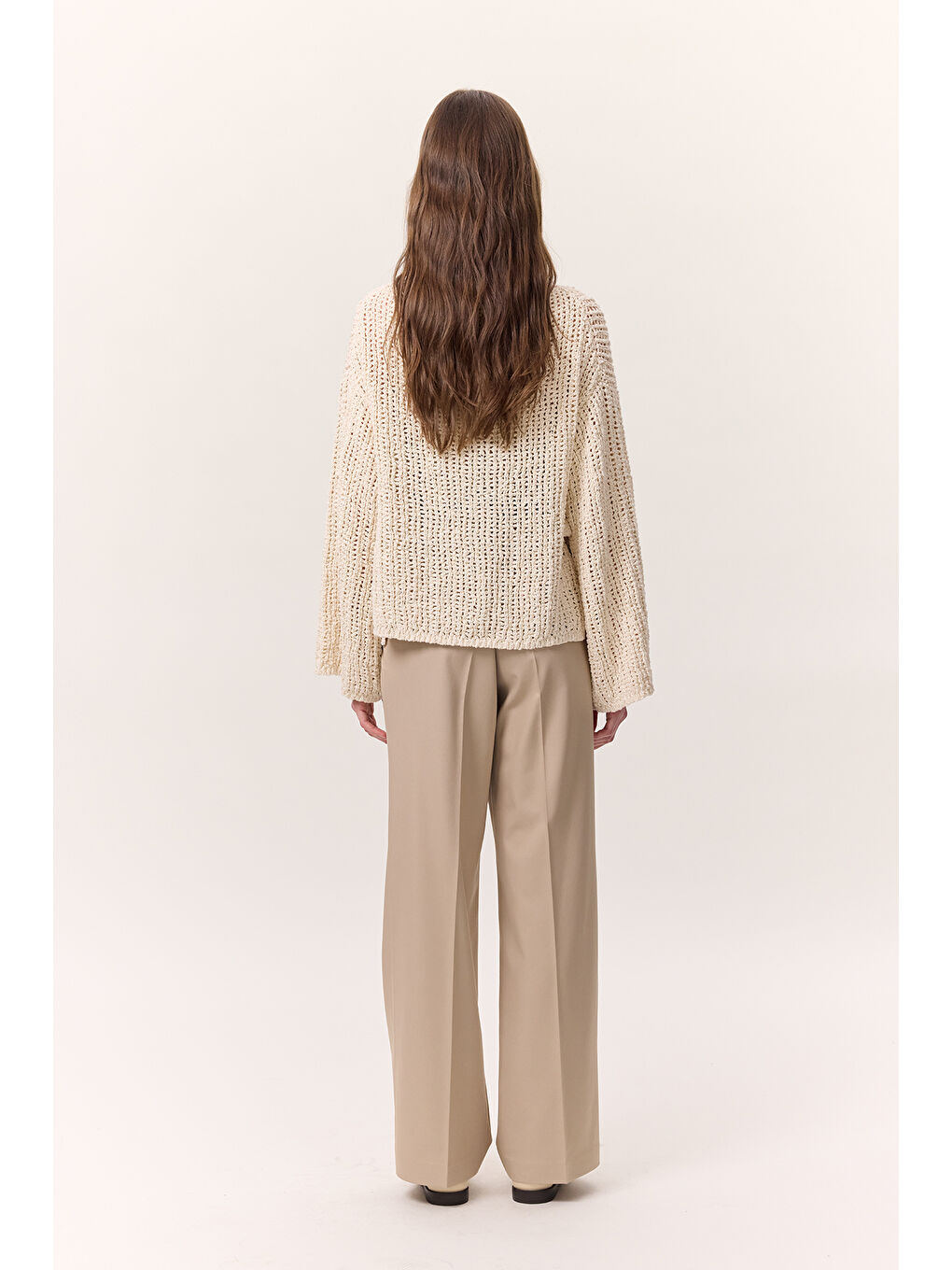 Bej Geniş Paçalı Palazzo Pantolon Taş-4