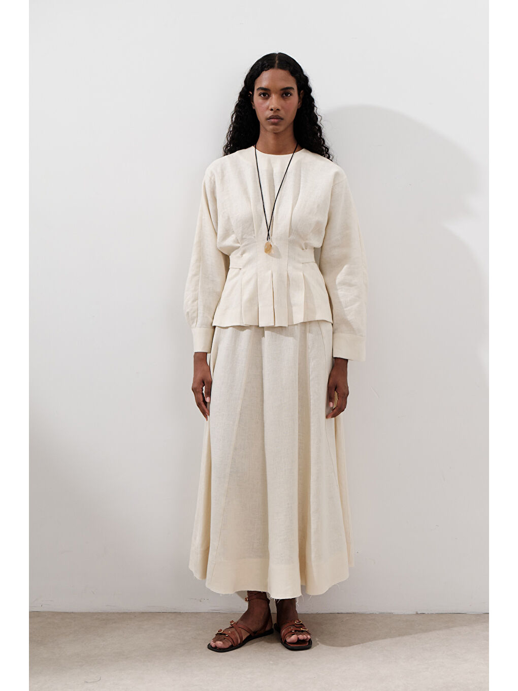 Bej Keten Kruvaze Bağlamalı Bluz Vanilya-1