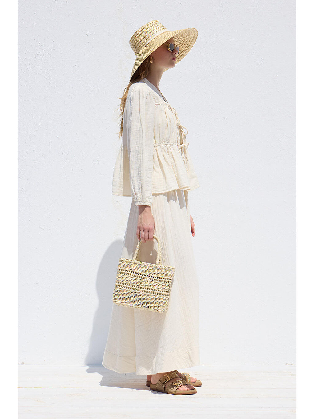 Bağlama Detaylı Müslin Bluz Ekru-3