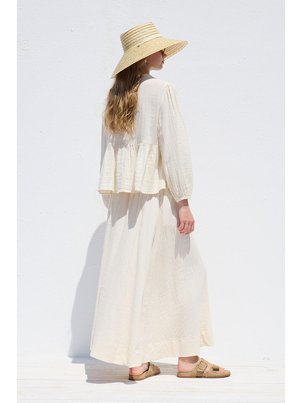 Bağlama Detaylı Müslin Bluz Ekru-5