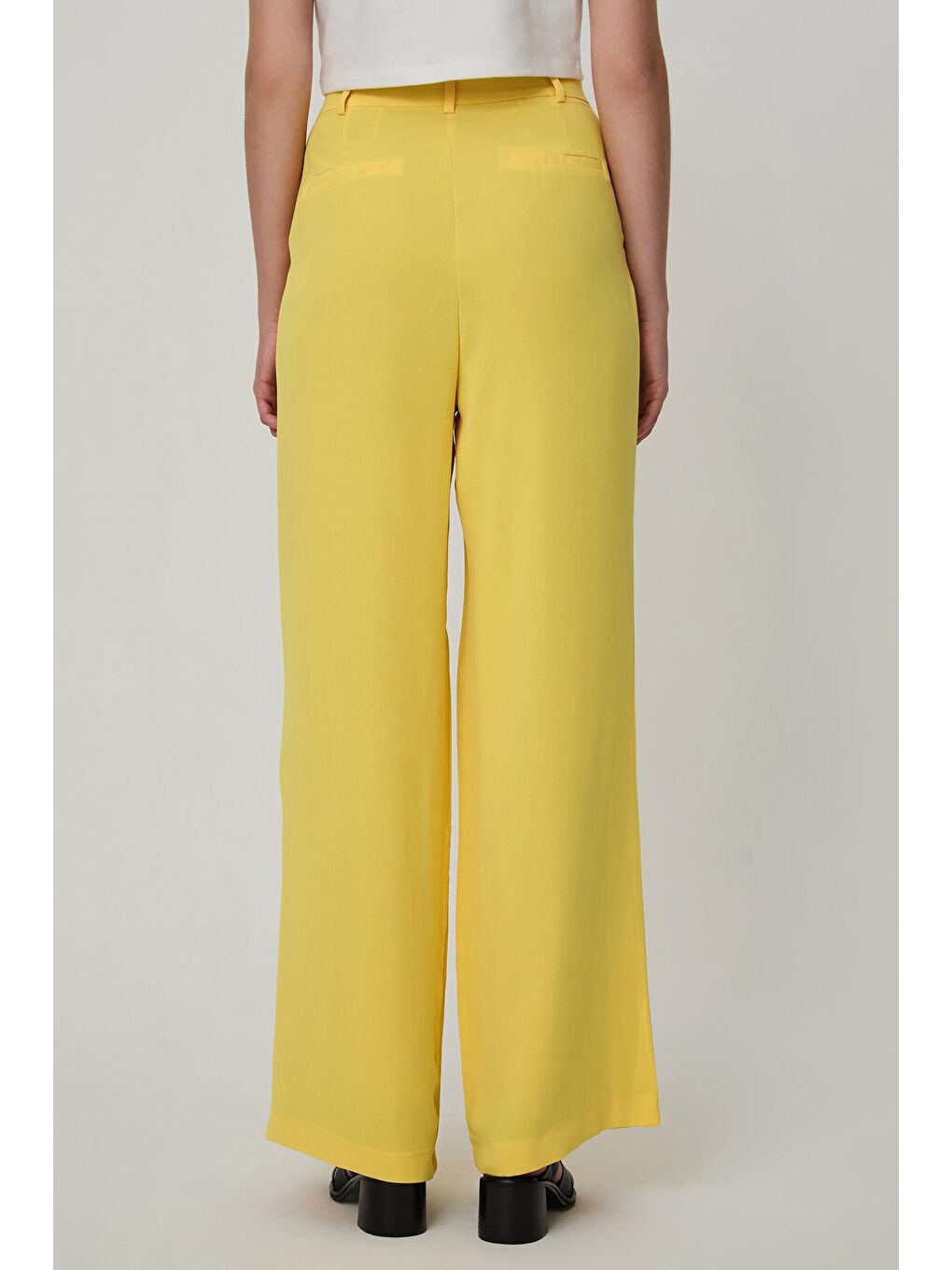 Pile Detaylı Cepli Palazzo Pantolon Sarı-4