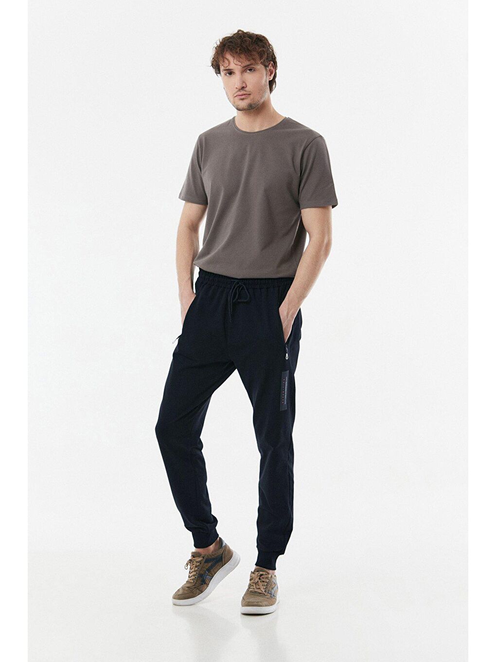 Lacivert Baskılı Cebi Fermuarlı Jogger Eşofman Altı