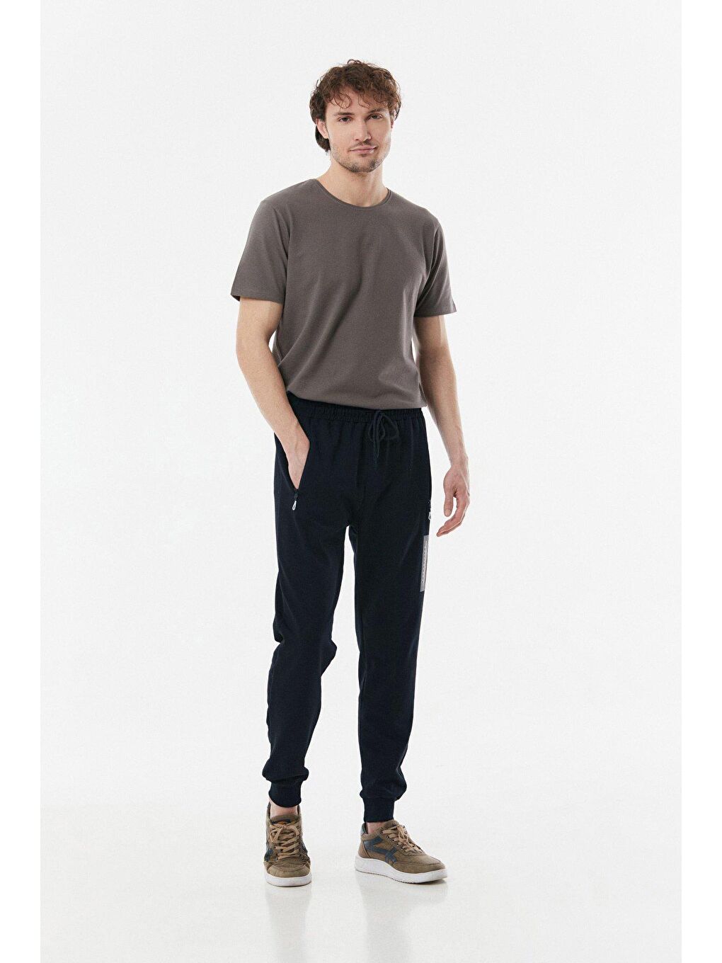 Lacivert Baskılı Cebi Fermuarlı Jogger Eşofman Altı-1