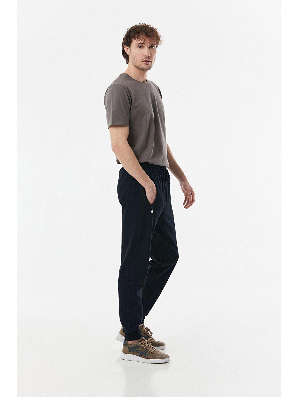 Lacivert Baskılı Cebi Fermuarlı Jogger Eşofman Altı-2