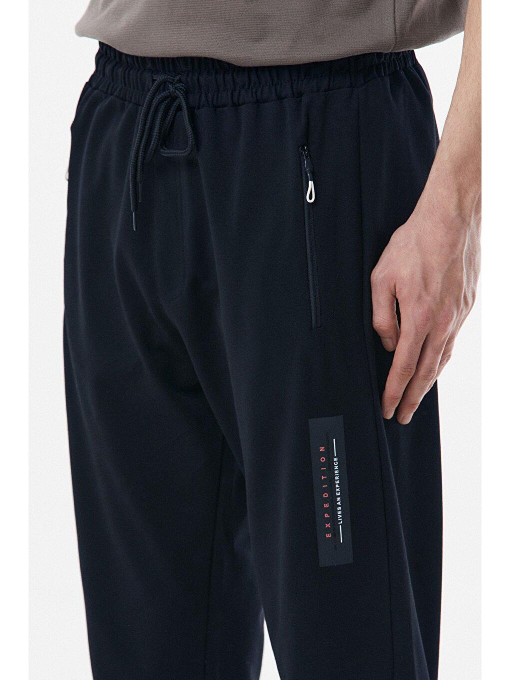 Lacivert Baskılı Cebi Fermuarlı Jogger Eşofman Altı-3