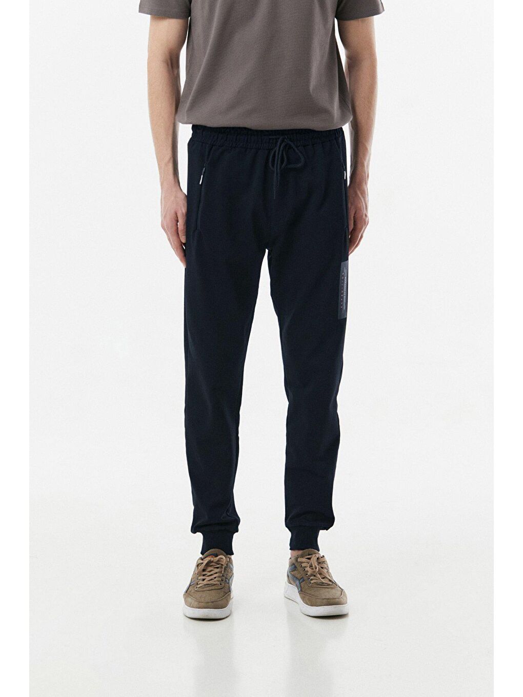 Lacivert Baskılı Cebi Fermuarlı Jogger Eşofman Altı-4