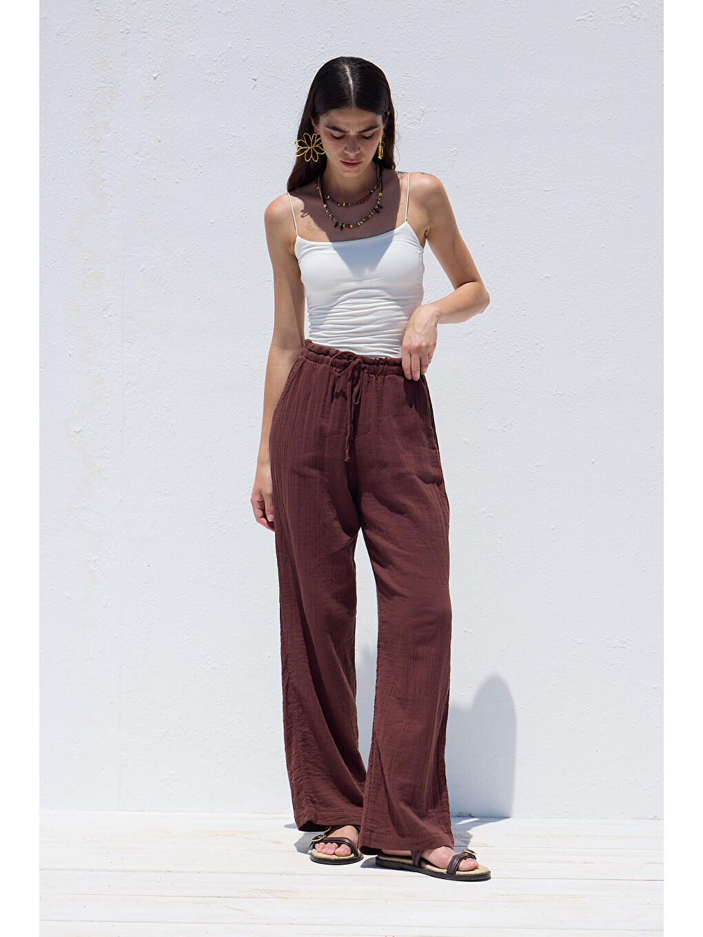 Müslin Rahat Pantolon Bordo-4