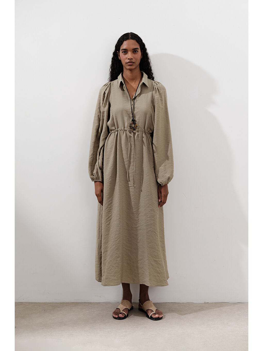 Lyocell Dökümlü Elbise Yeşil-1