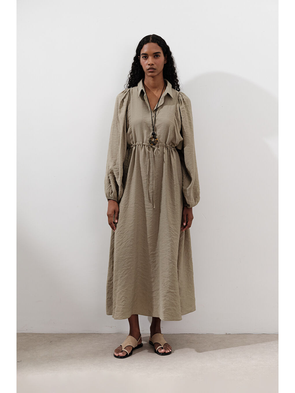 Lyocell Dökümlü Elbise Yeşil-2