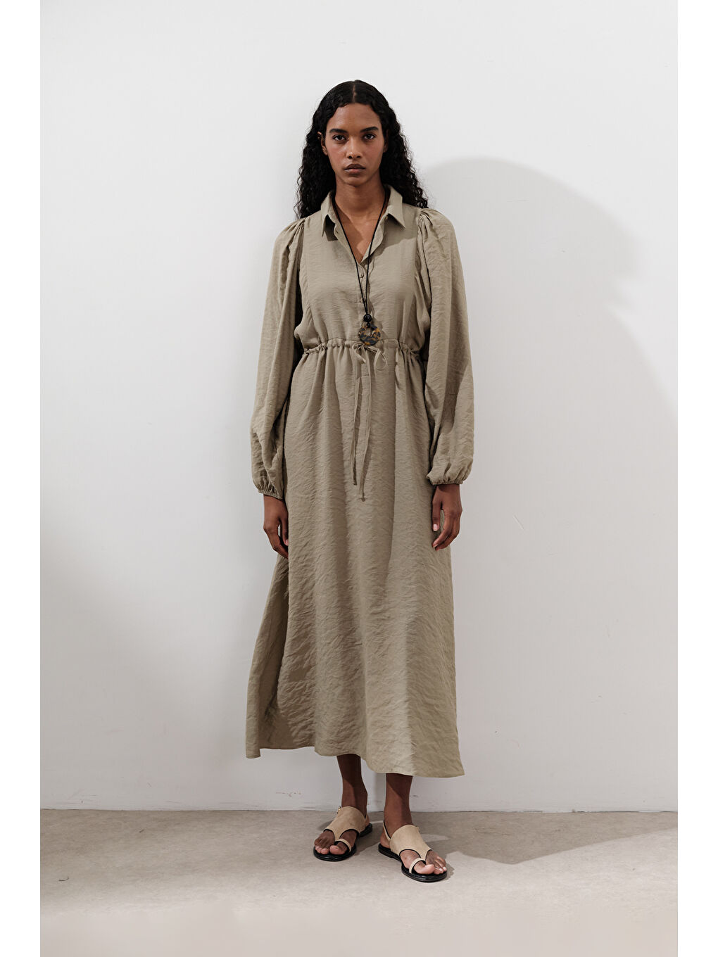 Lyocell Dökümlü Elbise Yeşil-3