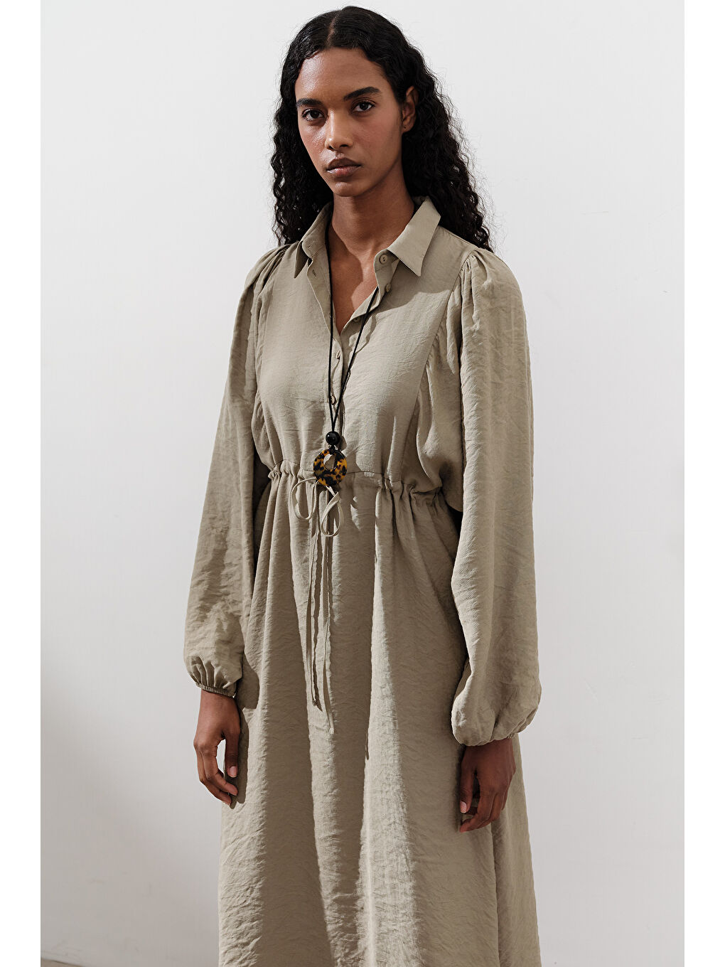 Lyocell Dökümlü Elbise Yeşil-4