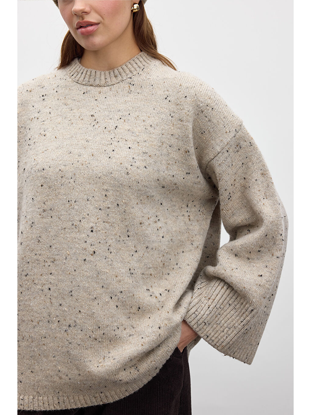 Geniş Kol Triko Kazak Bej-6