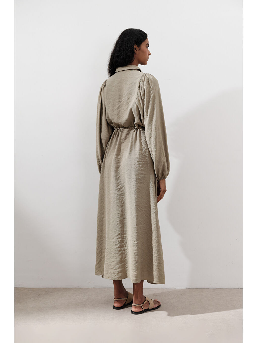 Lyocell Dökümlü Elbise Yeşil-5