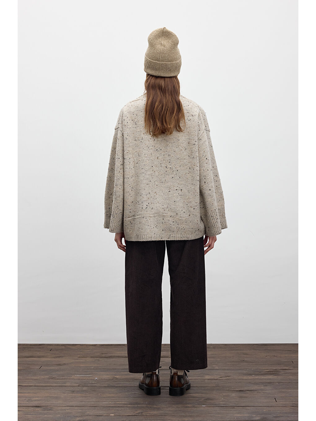 Geniş Kol Triko Kazak Bej-7