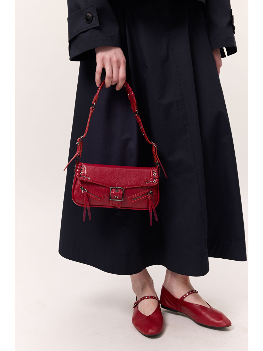 Toka Detaylı Omuz Çantası Kırmızı-1