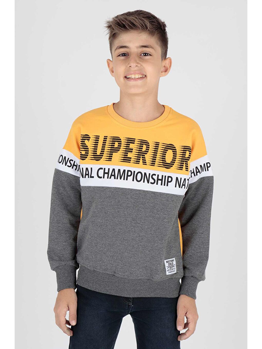 Sarı Erkek Çocuk Superior Baskılı Trend Sweatshirt Ak15118