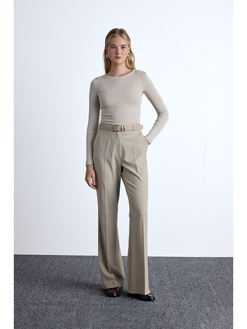 Flare Paça Klasik Pantolon Bej