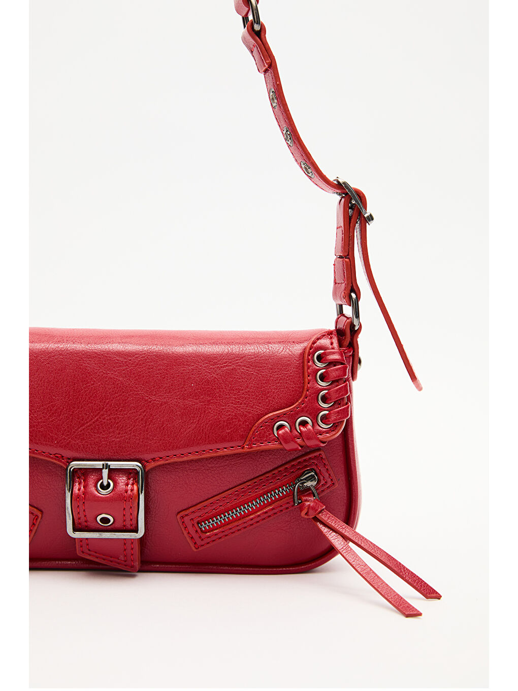 Toka Detaylı Omuz Çantası Kırmızı-5