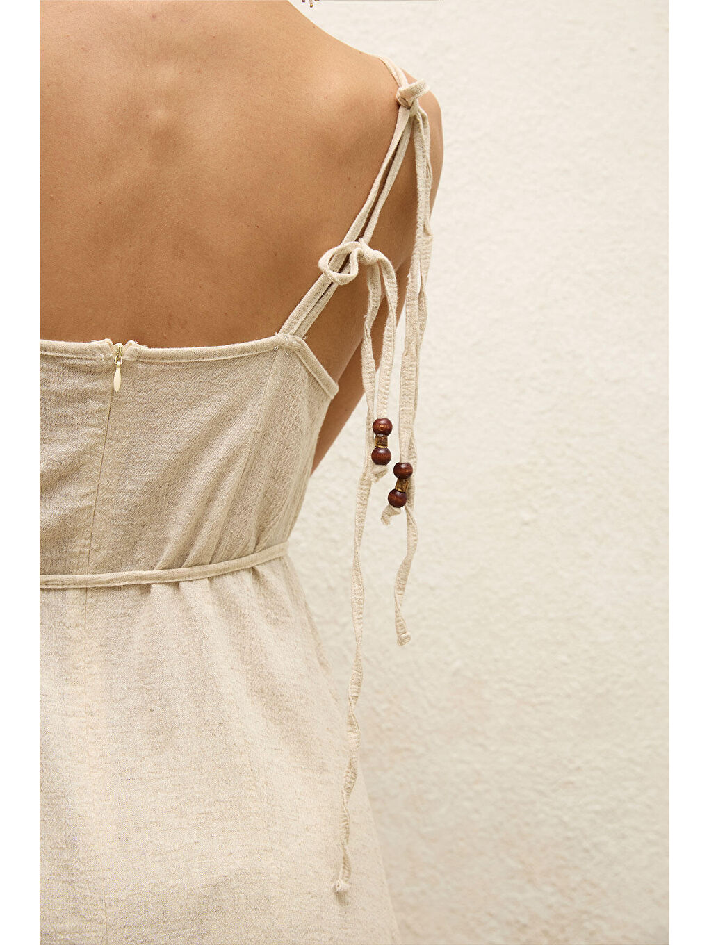 Bej Askılı Pamuklu Elbise Natural-3