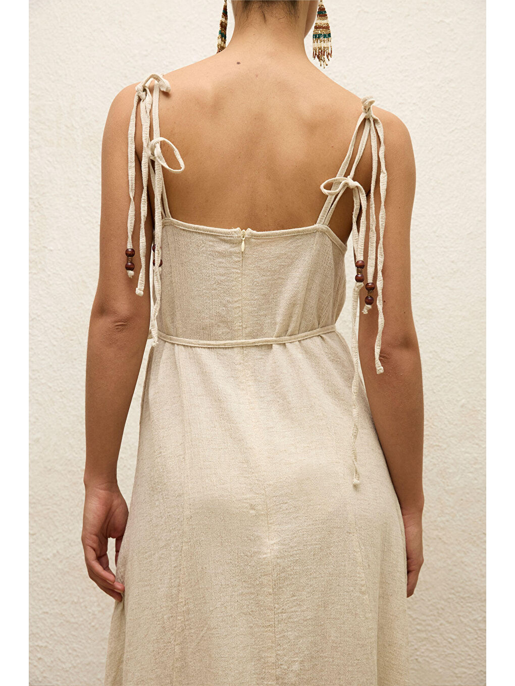 Bej Askılı Pamuklu Elbise Natural-4