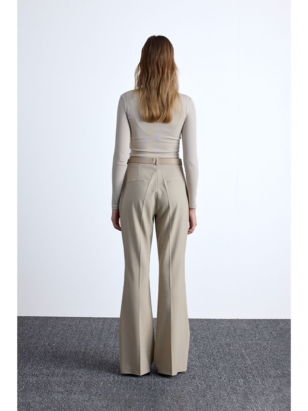 Flare Paça Klasik Pantolon Bej-3