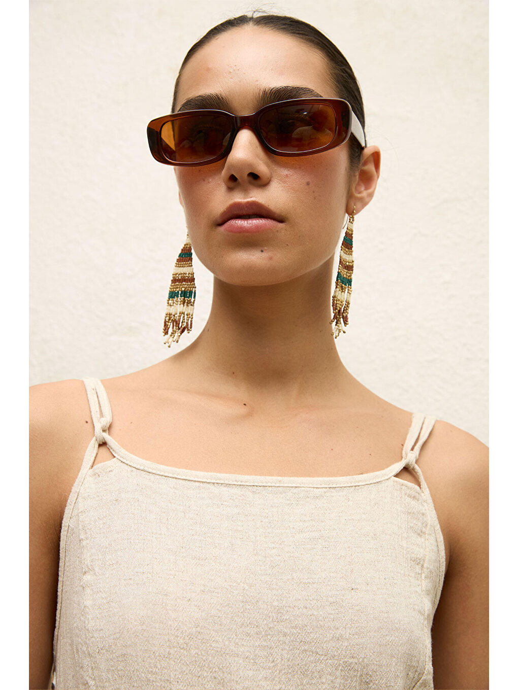 Bej Askılı Pamuklu Elbise Natural-5