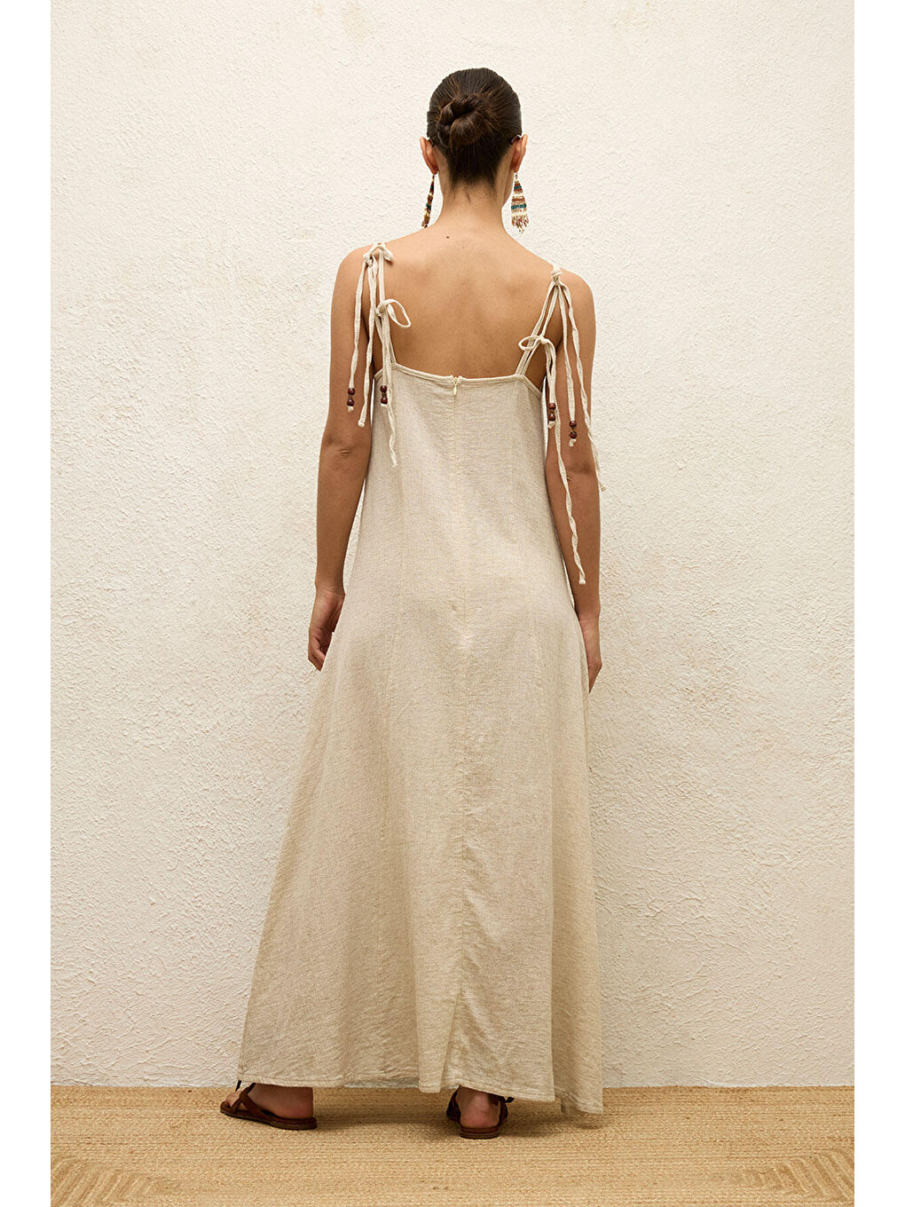 Bej Askılı Pamuklu Elbise Natural-7