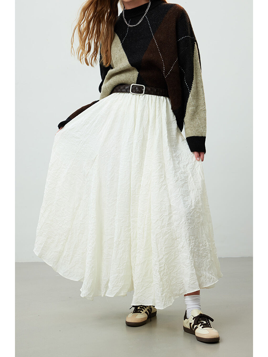 Crush Efekli Premium Etek Crush Efekli Premium Etek Ekru-3