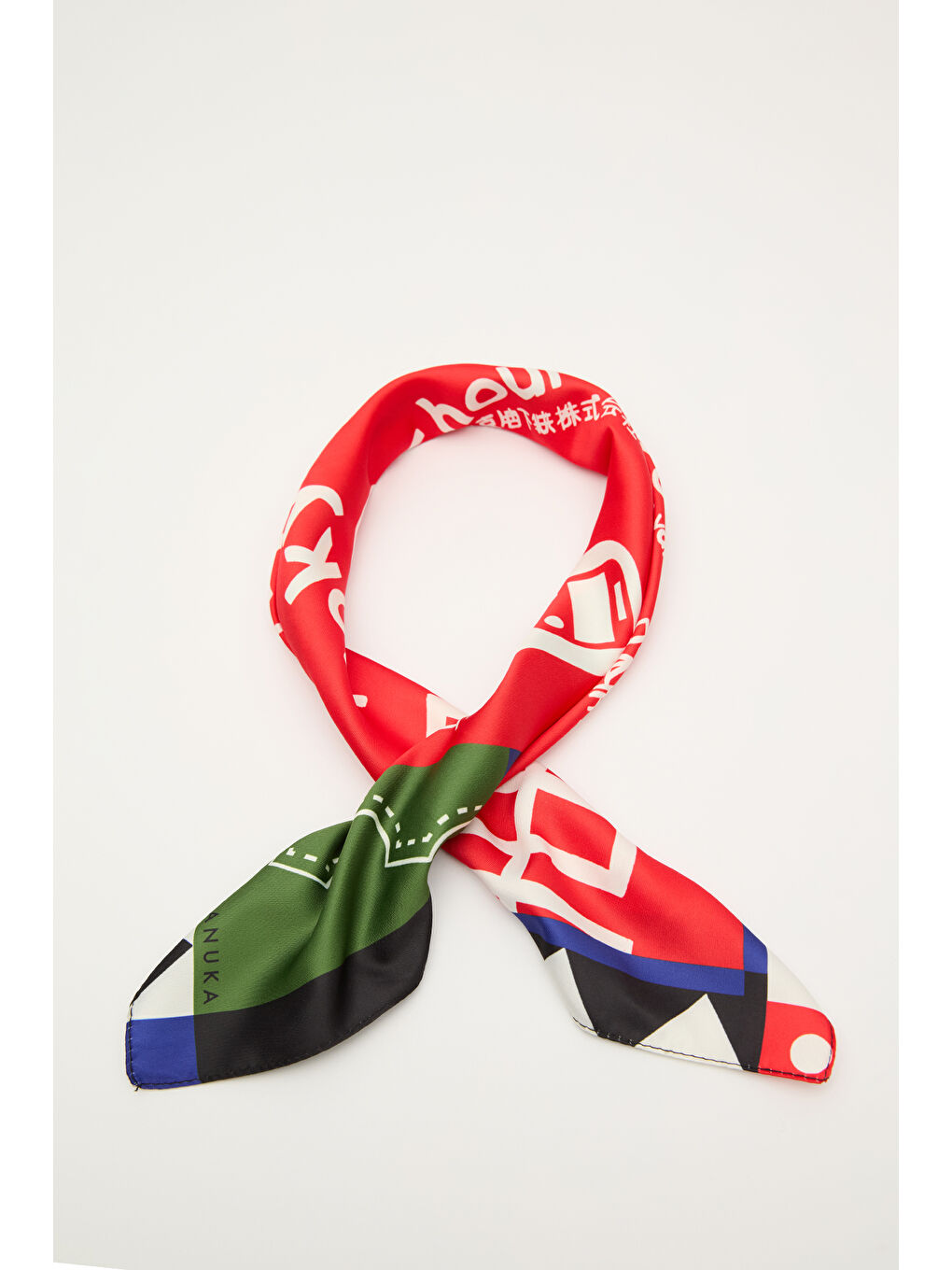 Karışık Desenli Saten Boyun Fuları Subway-Kırmızı-1