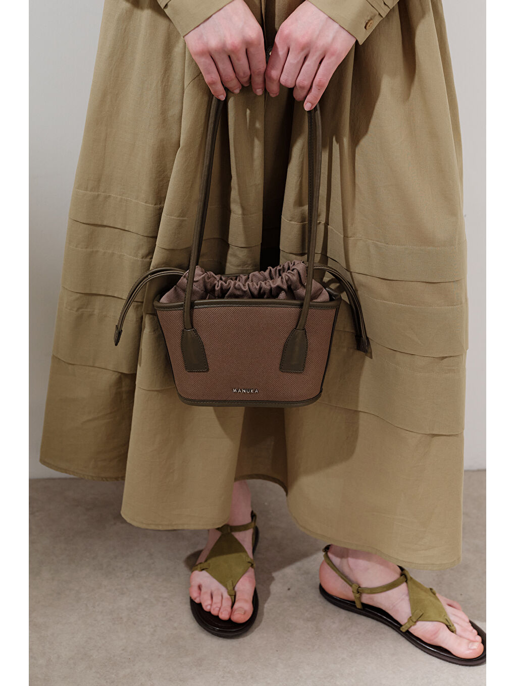 Kanvas Mini Kova Çanta Kahverengi-1