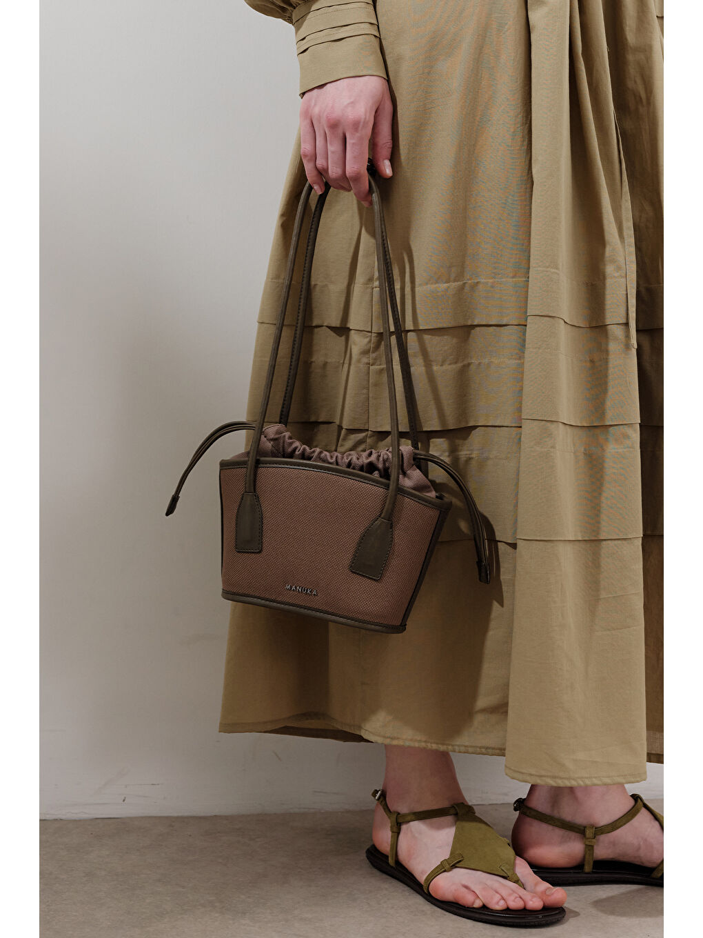 Kanvas Mini Kova Çanta Kahverengi-2