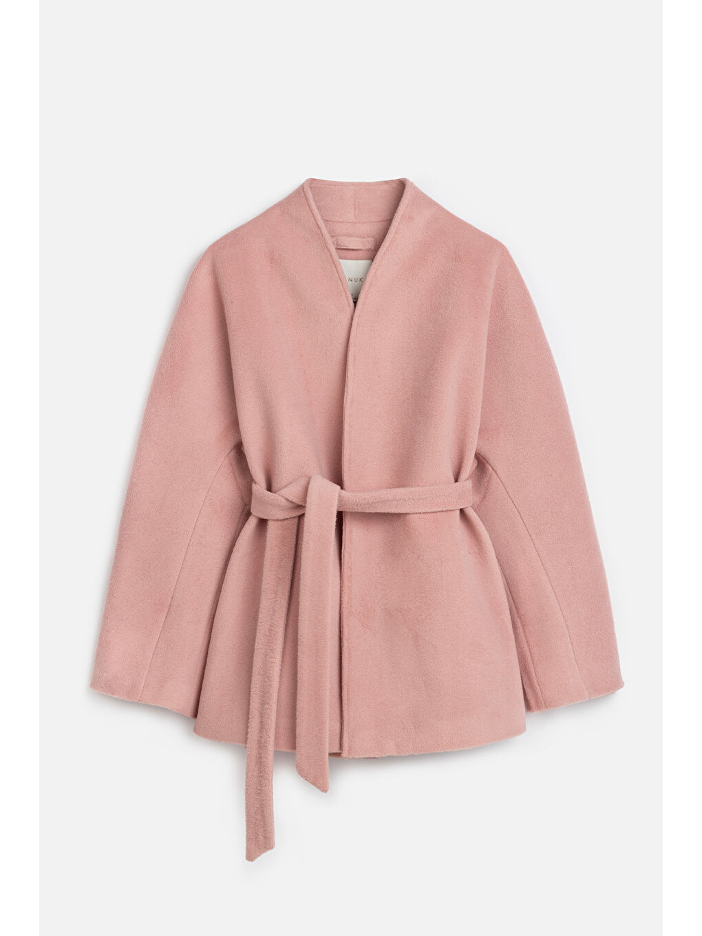 Pembe Kimono Tarzı Kaşe Kaban Pudra-1