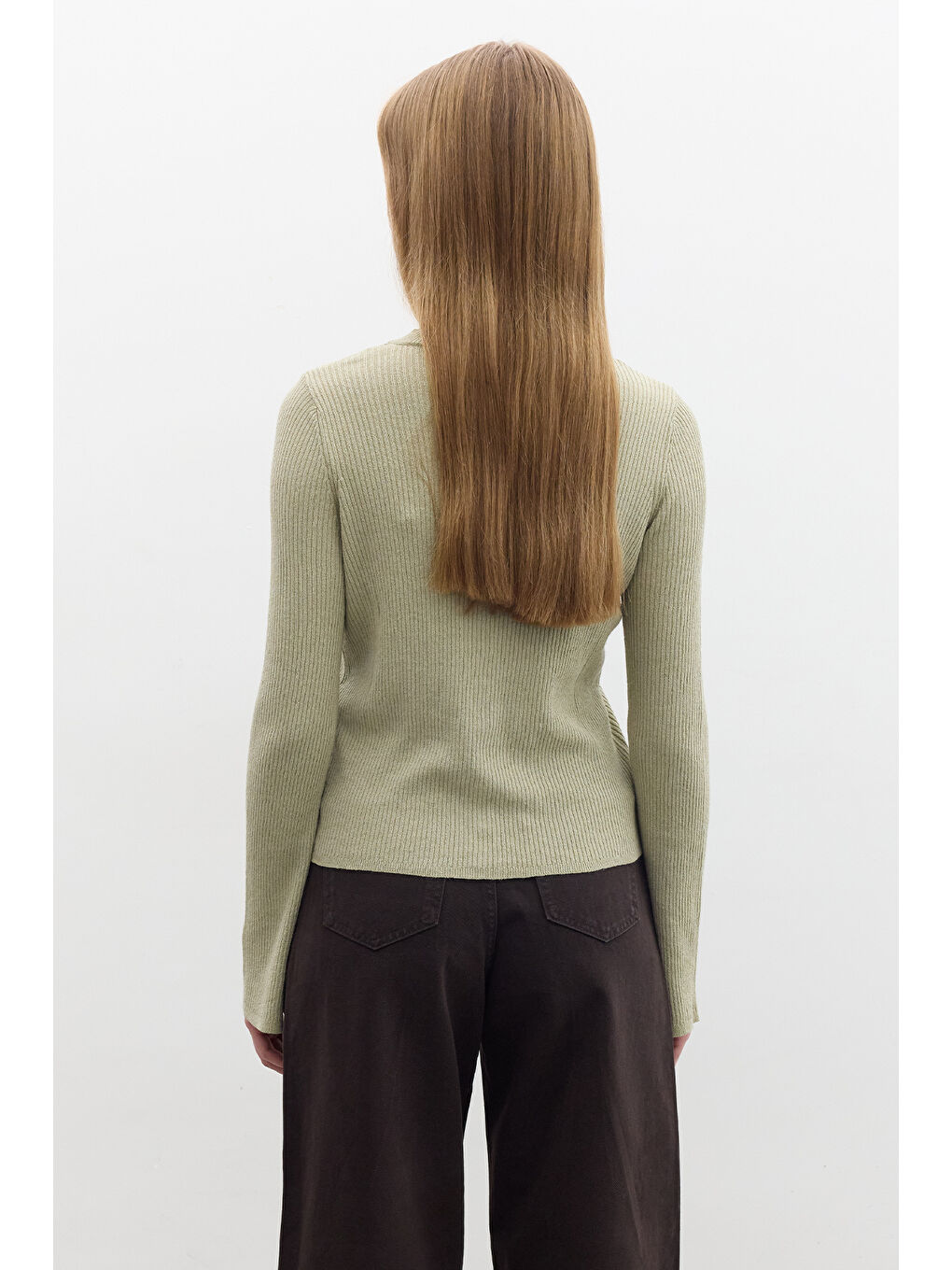 Küçük Düğmeli Triko Hırka Çağla Yeşili-4