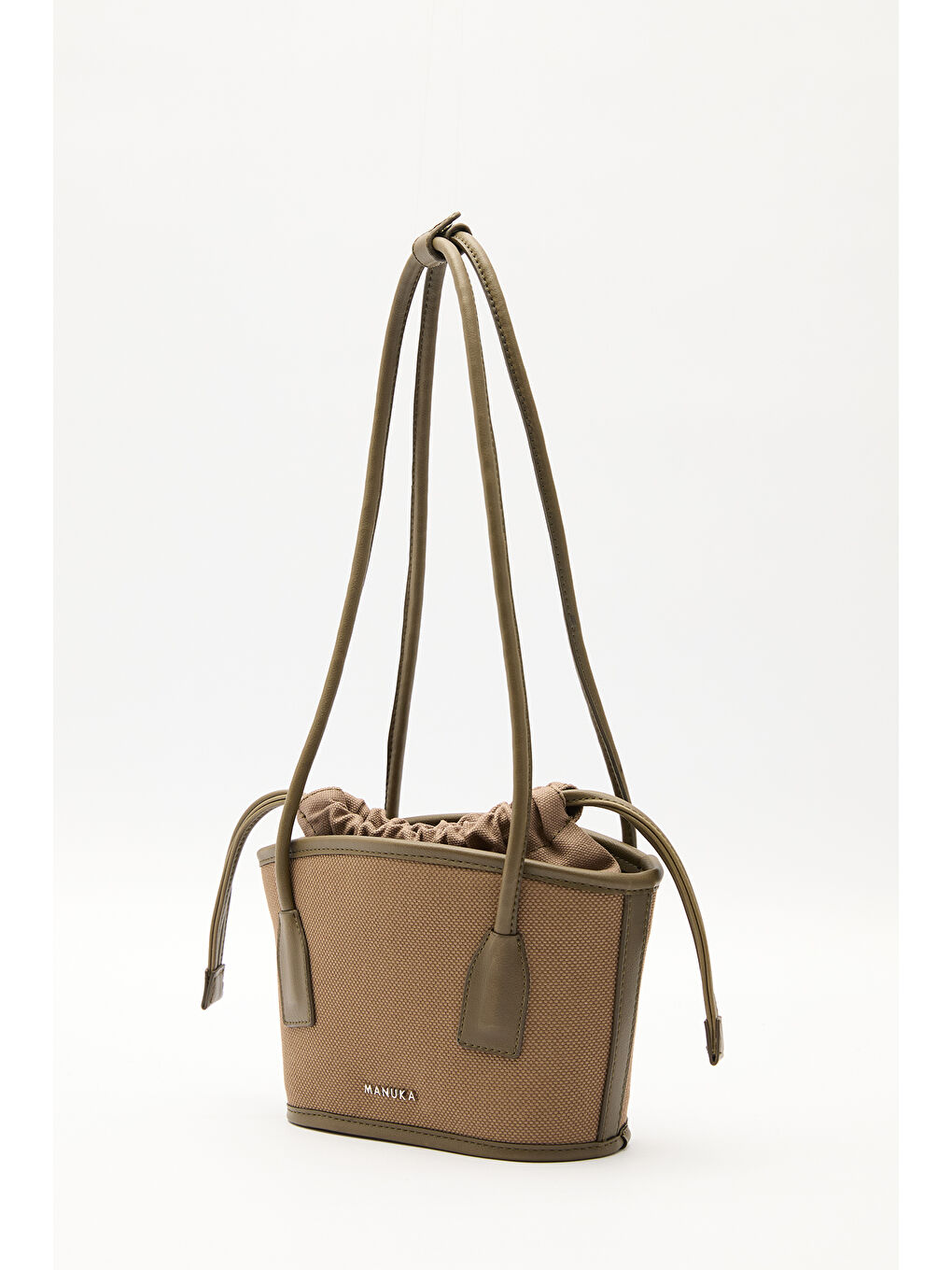 Kanvas Mini Kova Çanta Kahverengi-5