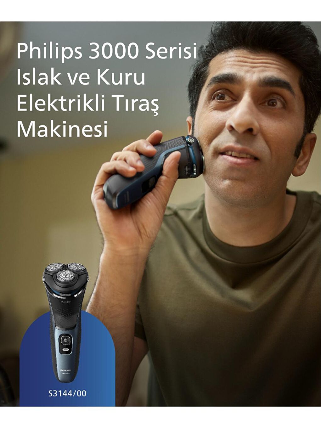 Philips Koyu Mavi-Siyah 3000 Serisi Tıraş Makinesi S3144/00 - 1