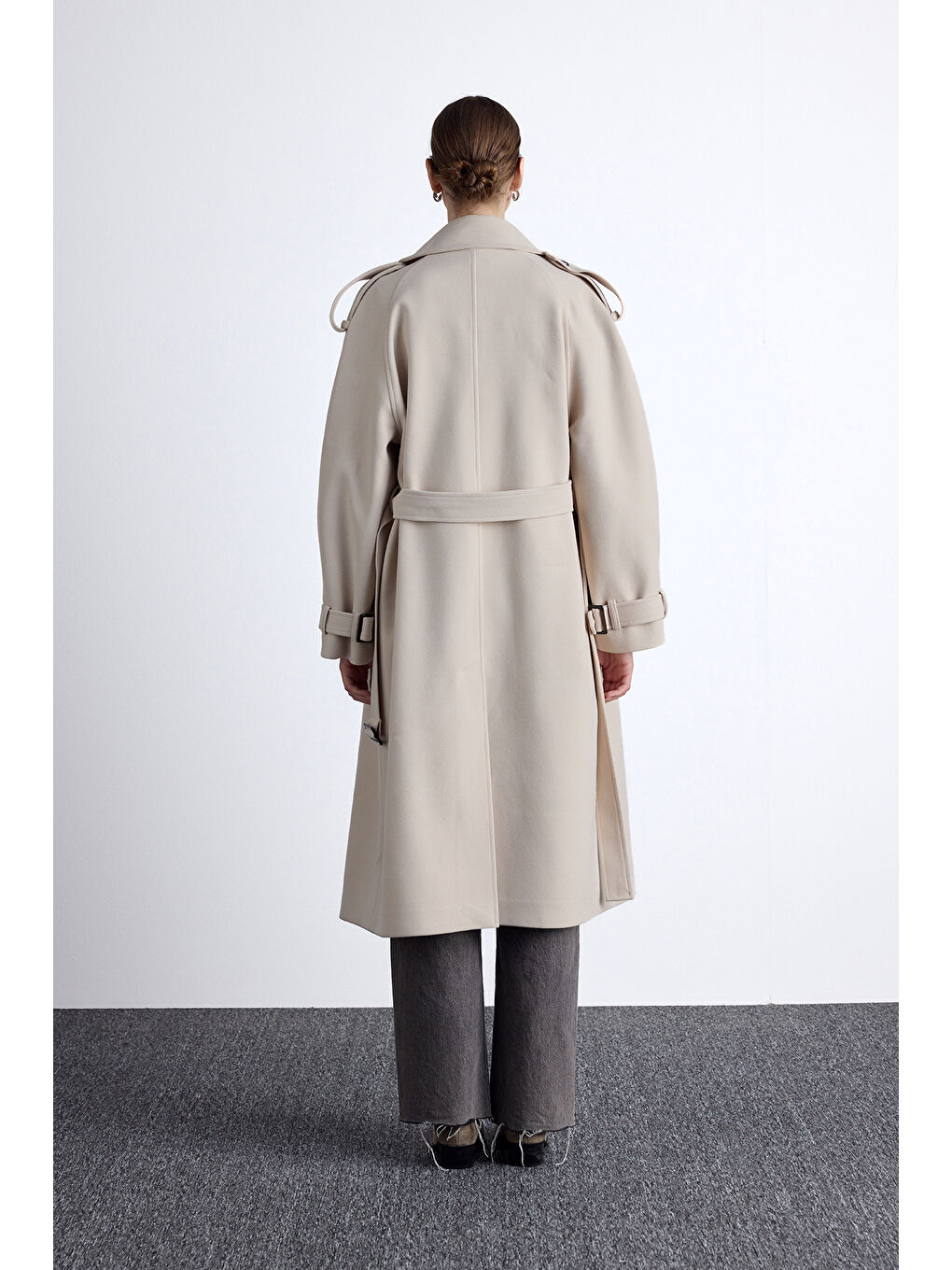 Apolet Detaylı Kaşe Kaban Bej-7