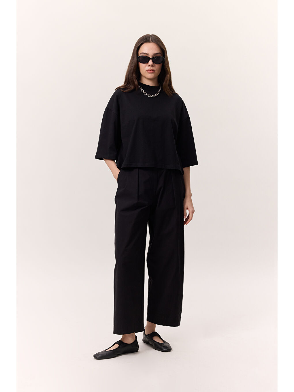 Pileli Gabardin Pantolon Siyah