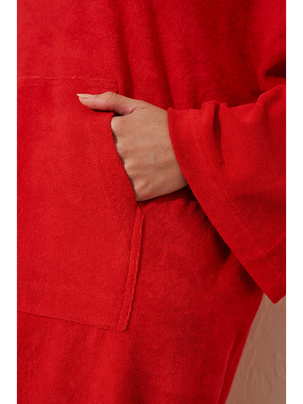 Havlu Kumaş Rahat Elbise Kırmızı-5