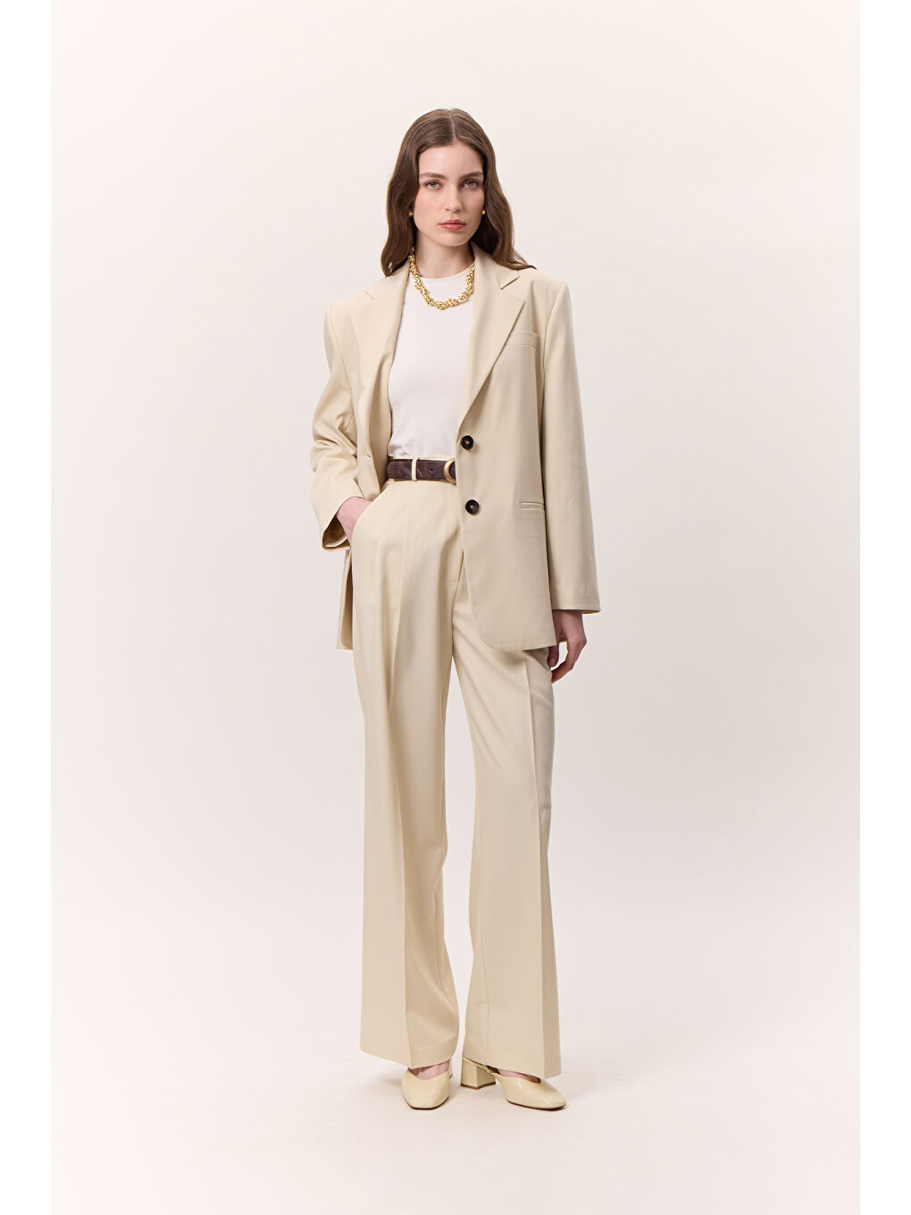 Bej Geniş Paçalı Palazzo Pantolon Vanilya