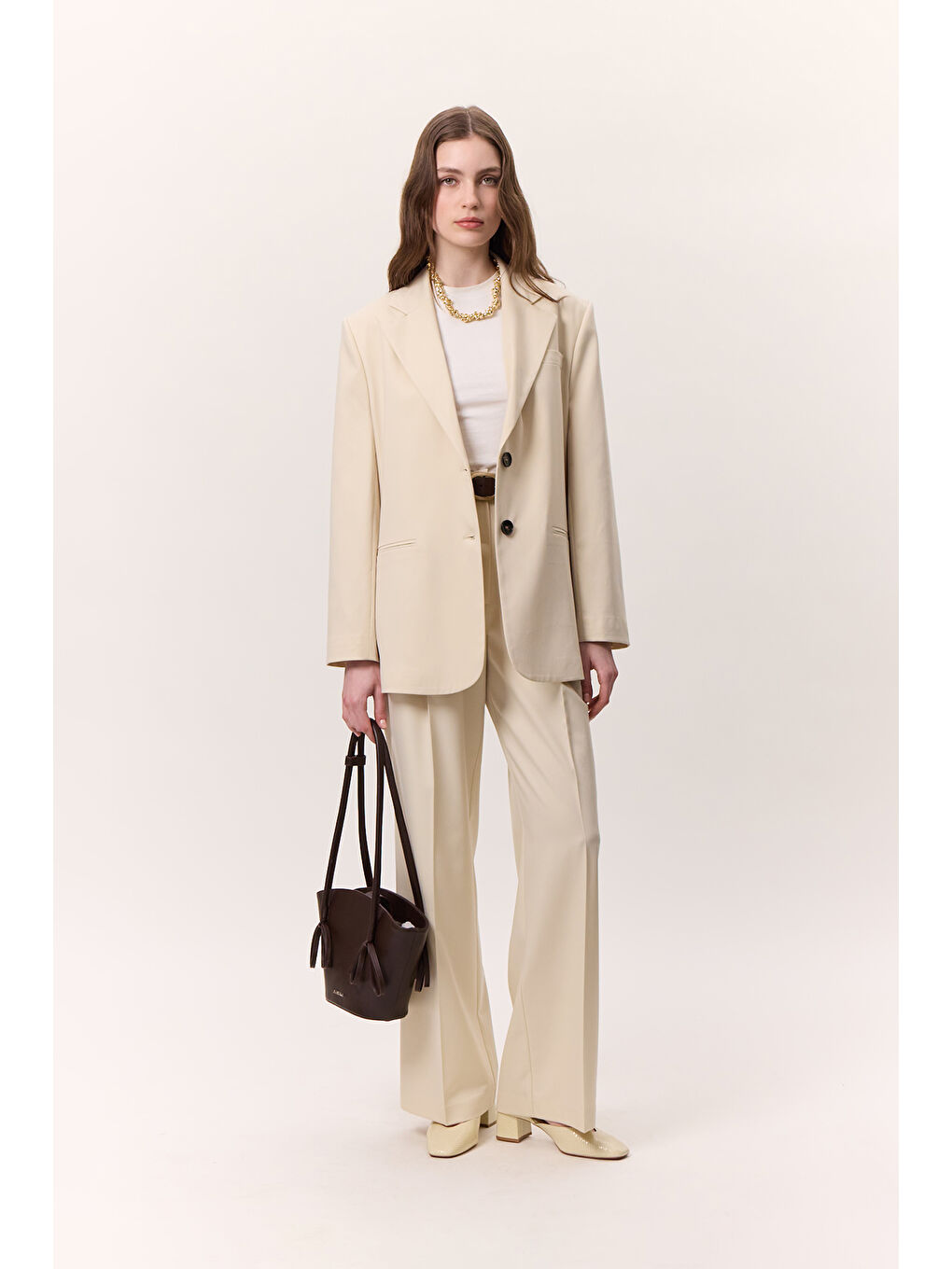 Bej Geniş Paçalı Palazzo Pantolon Vanilya-1