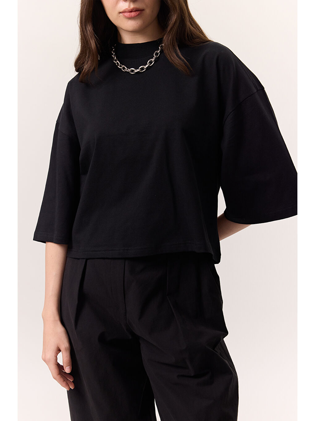 Pileli Gabardin Pantolon Siyah-3