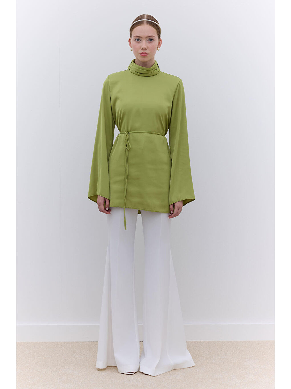 Saten Geniş Kol Tunik Yeşil