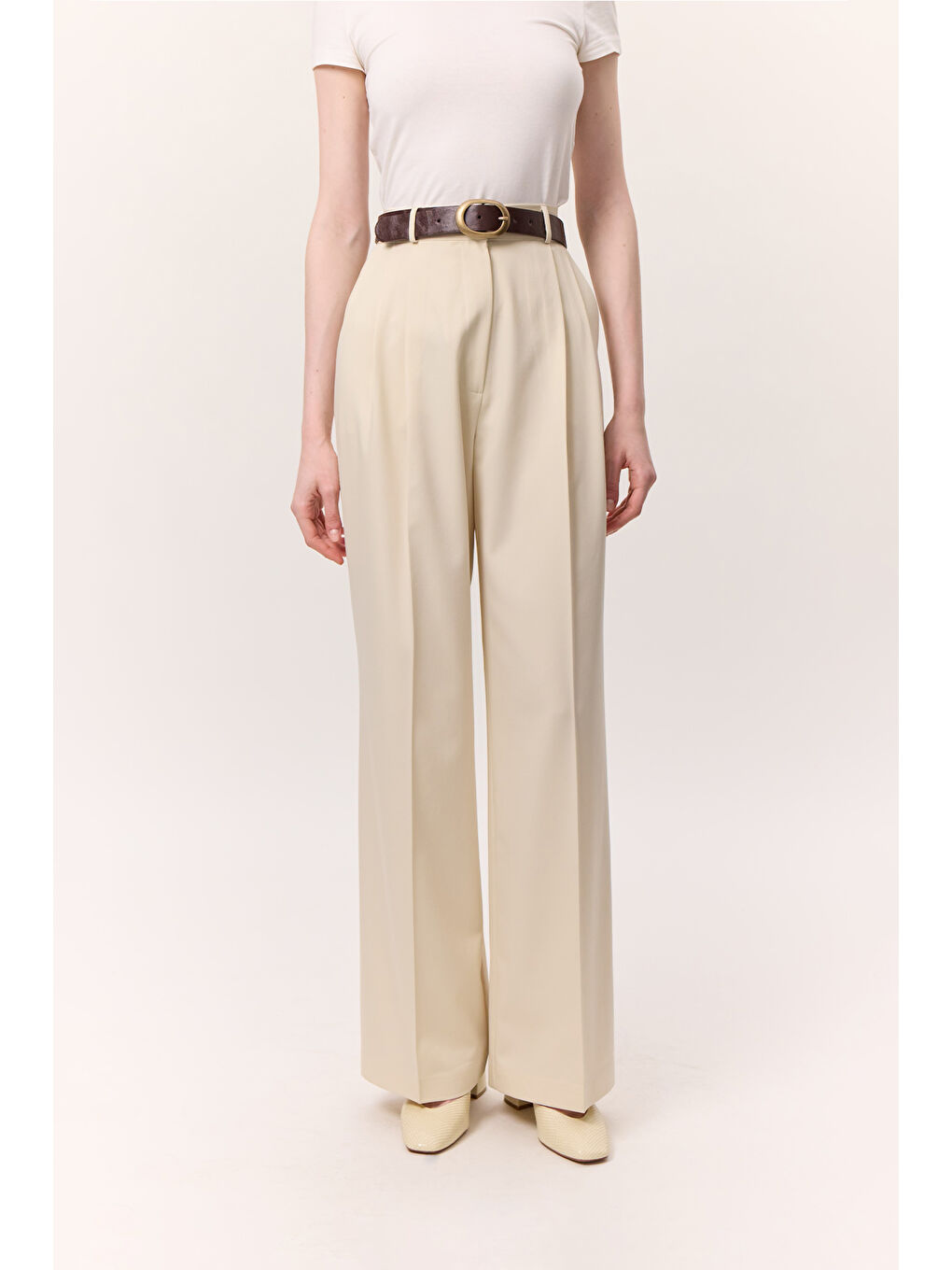 Bej Geniş Paçalı Palazzo Pantolon Vanilya-3