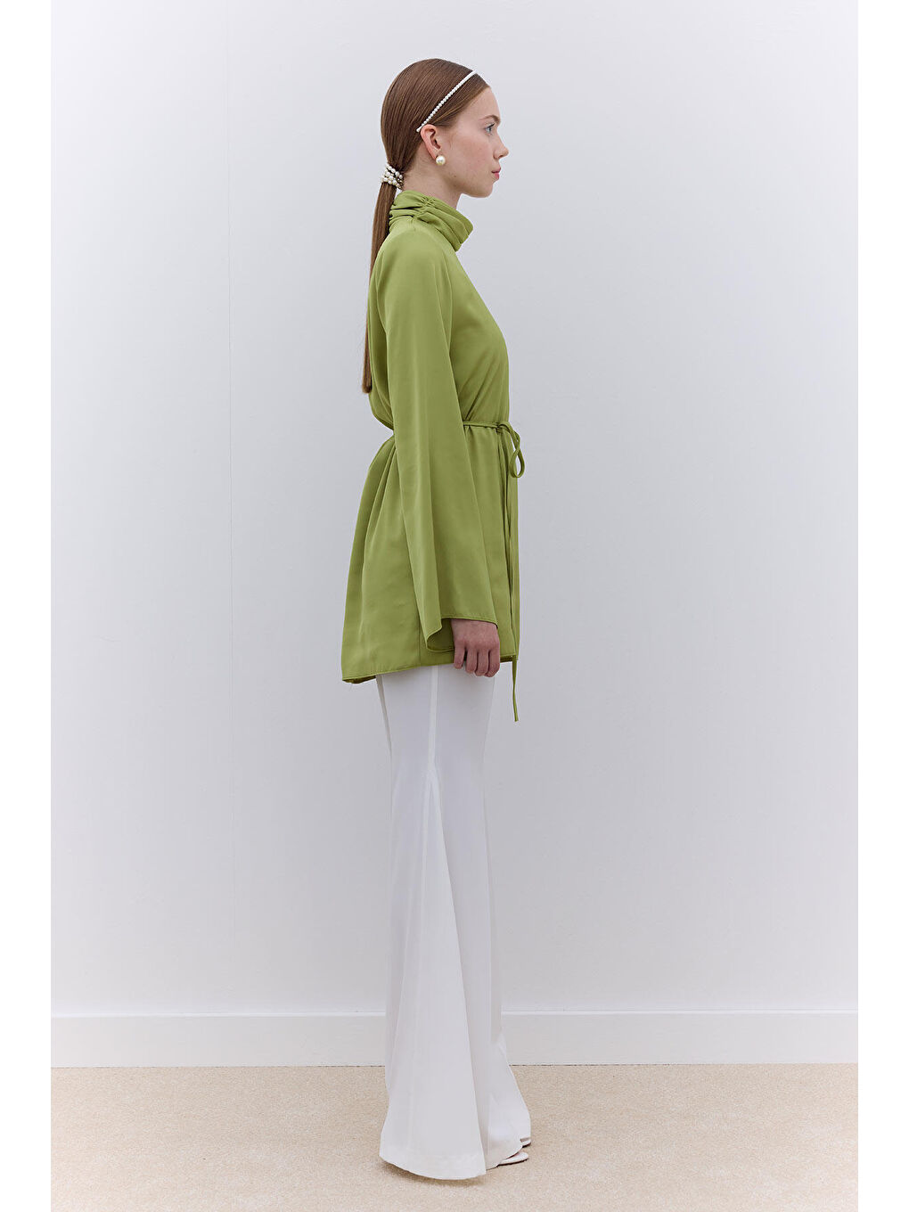 Saten Geniş Kol Tunik Yeşil-1