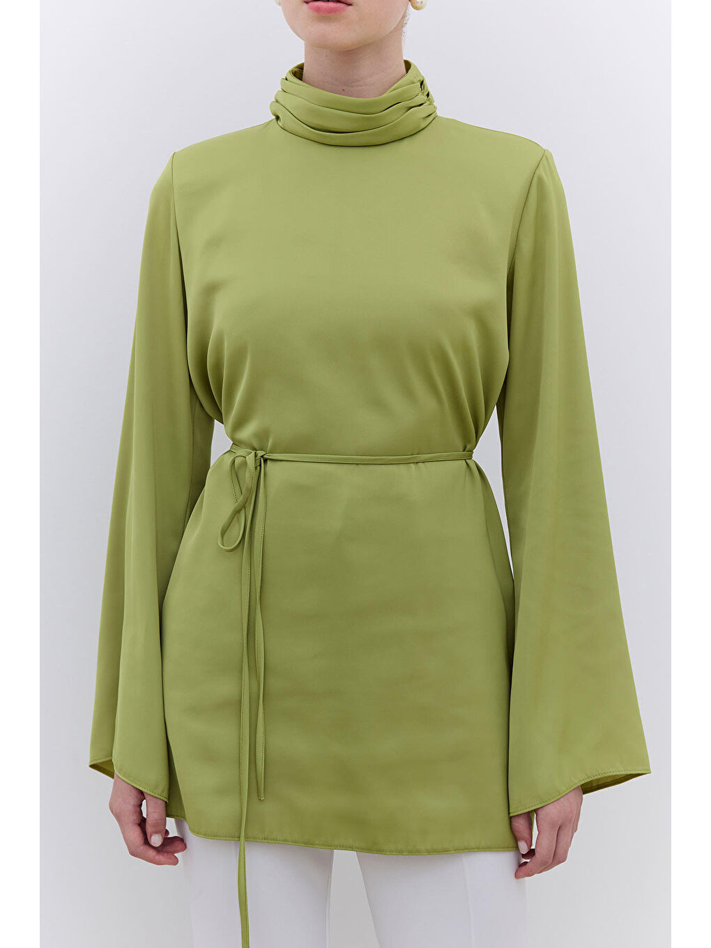 Saten Geniş Kol Tunik Yeşil-2