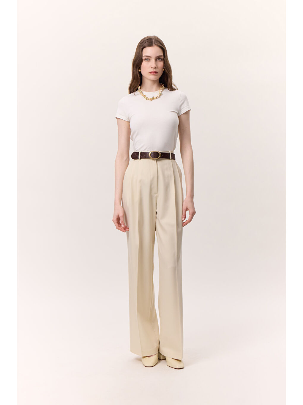 Bej Geniş Paçalı Palazzo Pantolon Vanilya-4